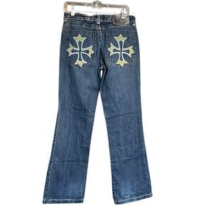 Y2K‎ Smash Bootcut Jeans Womens Size 32 Cotton Blue 90s Cross Thick Stitch